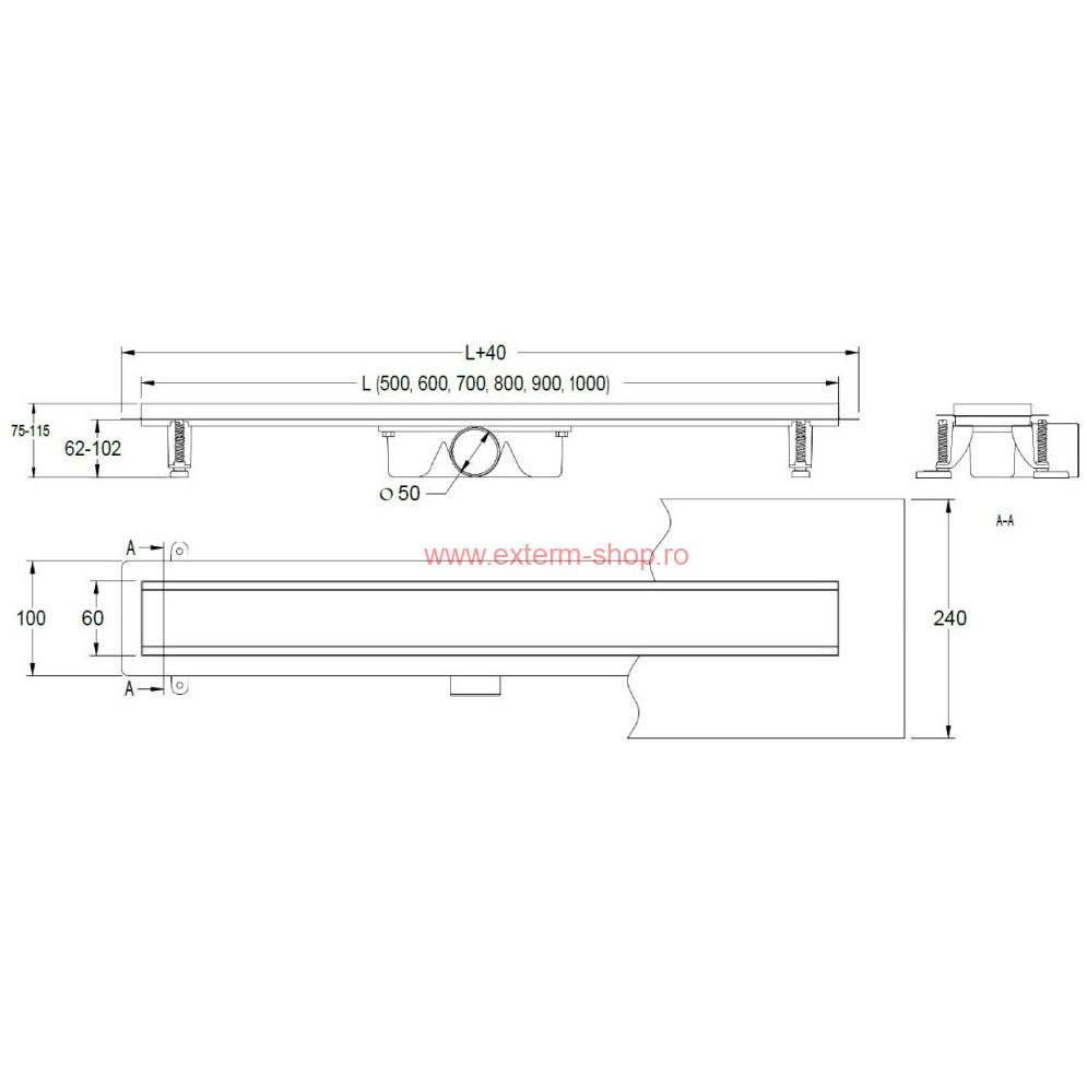 Rigola dus pardosela - Techman BLACK GLASS  100 cm 