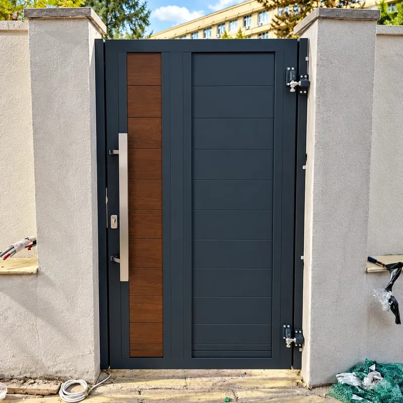 Poartă Combinată Aluminiu Antracit cu Aspect Lemn – Lucrare Iași
